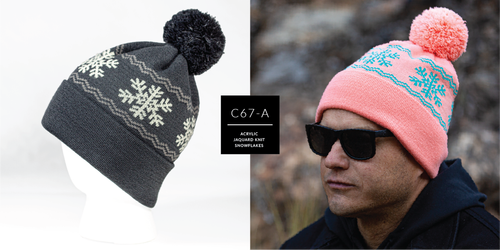 c67-A // Snowflake Custom Jacquard Knit Beanie W/ Pom